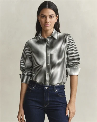 Gant - Classic Striped Skjorte - Mossy Green 